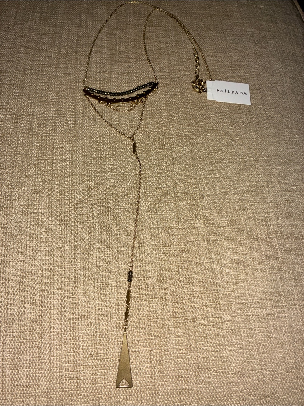 NWT Silpada Cascading Y Gold Lariat Necklace with Black Bead Accents